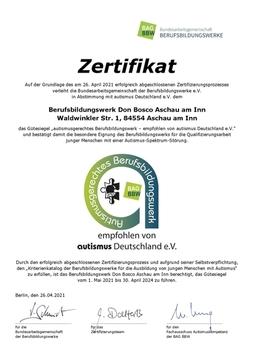 Zertifikat Autismusgerechtes Berufsbildungswerk